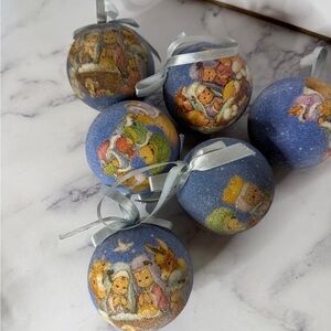 Nativity Christmas Ornaments Set of 6 Sugar Frosted Textured Balls